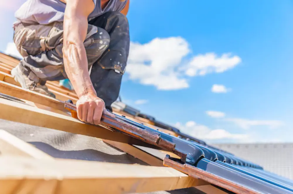 Roof repair team at work